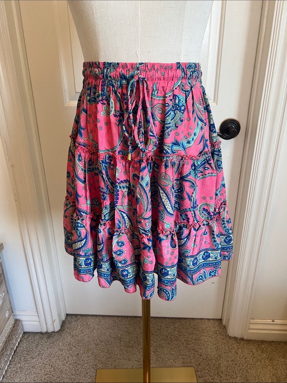 Boho Pink Paisley Tiered Skater Skirt